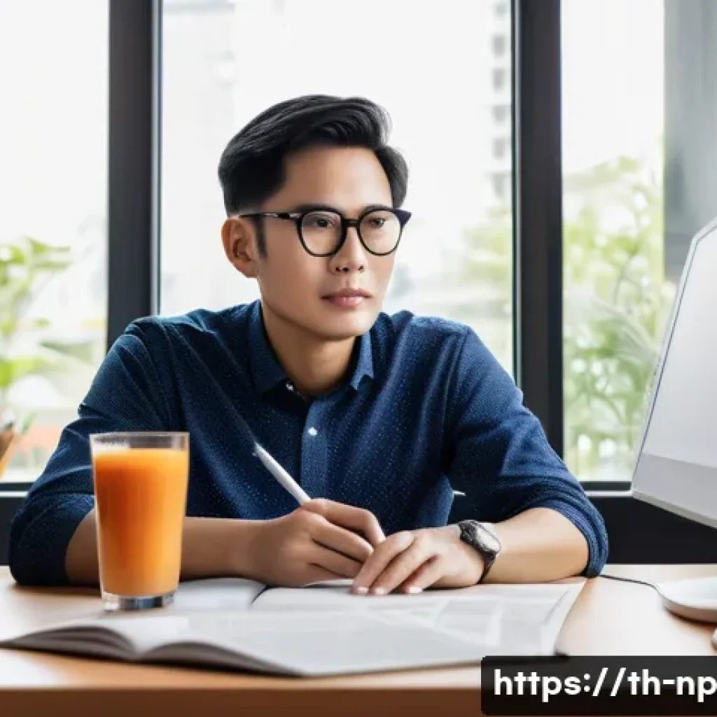 편집을 통한 콘텐츠 품질 보장하기 - A professional Thai content editor sitting at a modern desk in a bright, cozy home office, surrounde...