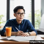Home 22 편집을 통한 콘텐츠 품질 보장하기 - A professional Thai content editor sitting at a modern desk in a bright, cozy home office, surrounde...