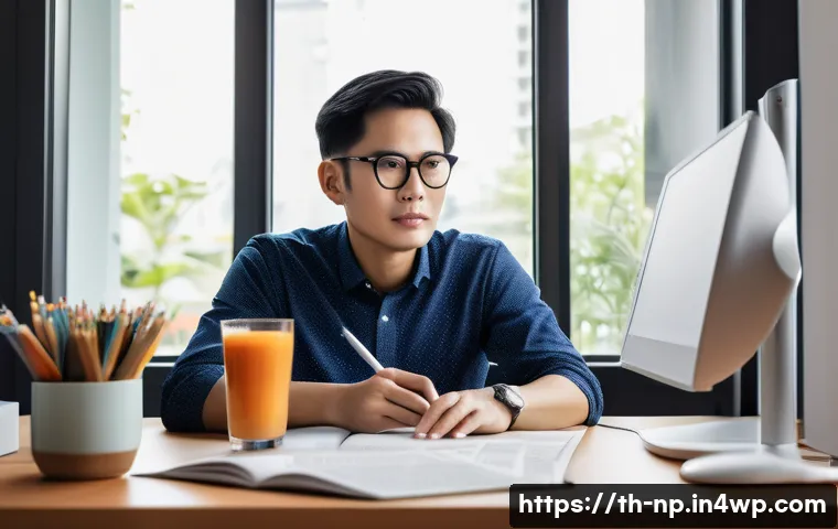편집을 통한 콘텐츠 품질 보장하기 - A professional Thai content editor sitting at a modern desk in a bright, cozy home office, surrounde...