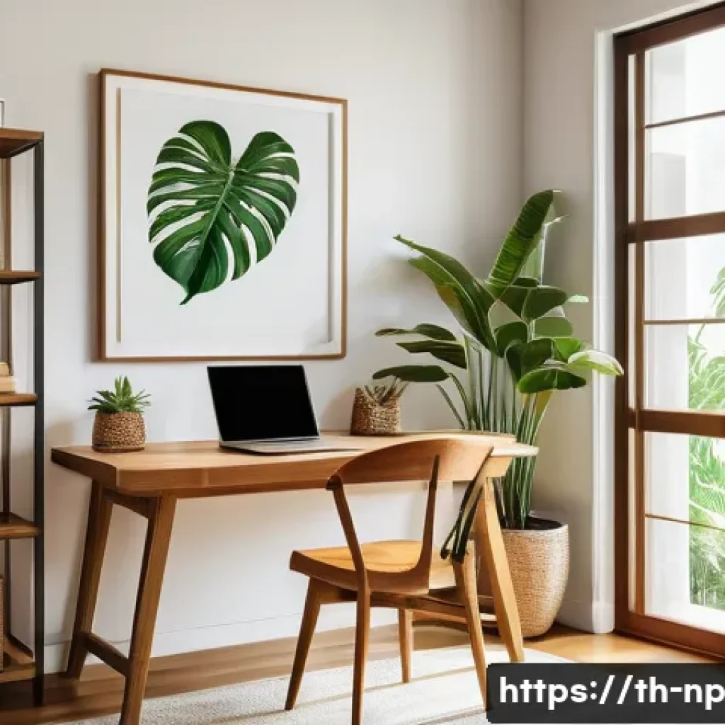 편집을 통한 메시지 명확성 증대 방법 - An elegant modern workspace in a bright Thai home office with natural light streaming through large ...