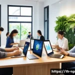 Home 18 편집 및 개선 프로세스의 디지털 혁신 - A modern Thai office environment with a diverse team of young professionals collaboratively editing ...