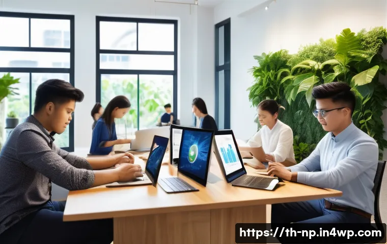 편집 및 개선 프로세스의 디지털 혁신 - A modern Thai office environment with a diverse team of young professionals collaboratively editing ...