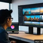 Home 23 편집 과정에서의 책임 분담 - A modern video editing team working collaboratively in a bright, well-organized studio in Bangkok, T...